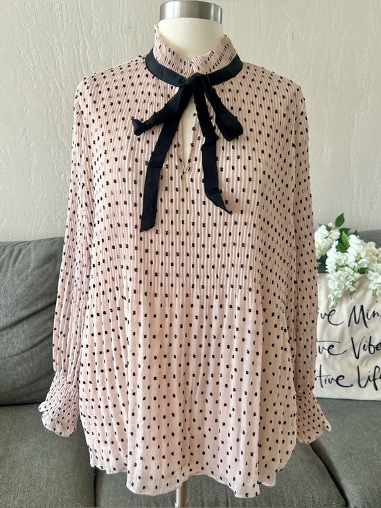 Max Studio Tops - Max Studio Beige Swiss Dot Tie-Neck Blouse